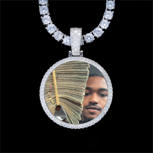 925S & VVS Moissanite 3D Circle Custom Picture Pendant