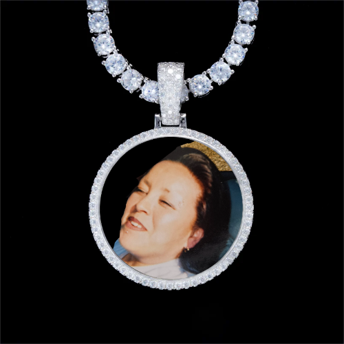 925S & VVS Moissanite 3D Circle Custom Picture Pendant