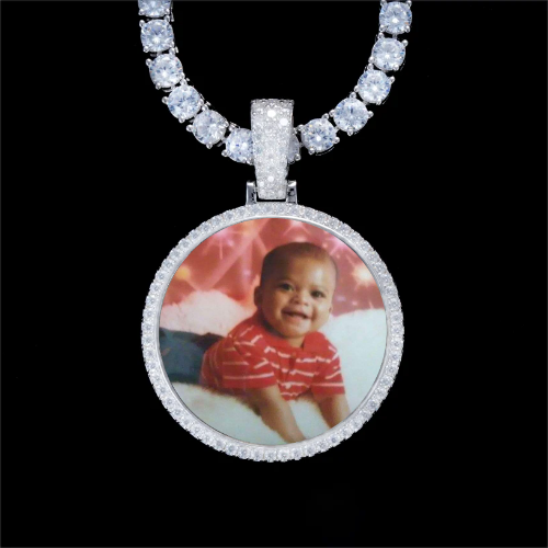 925S & VVS Moissanite 3D Circle Custom Picture Pendant