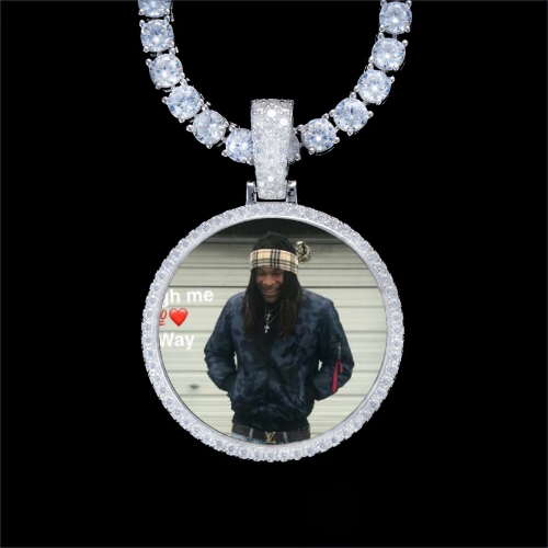 925S & VVS Moissanite 3D Circle Custom Picture Pendant