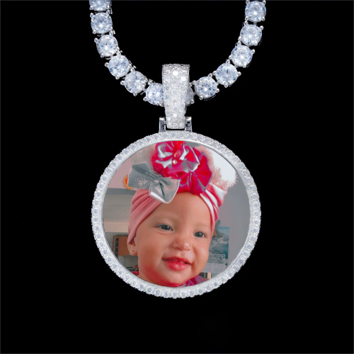 925S & VVS Moissanite 3D Circle Custom Picture Pendant