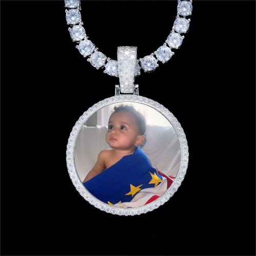 925S & VVS Moissanite 3D Circle Custom Picture Pendant