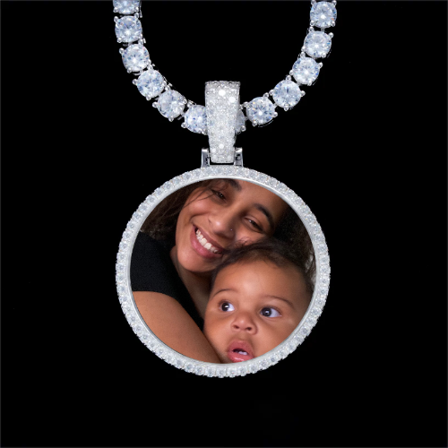 925S & VVS Moissanite 3D Circle Custom Picture Pendant
