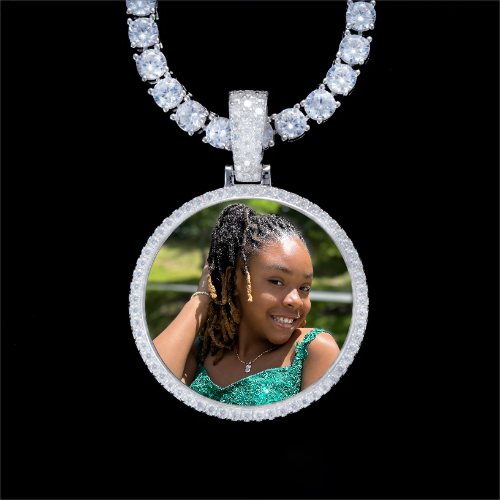 925S & VVS Moissanite 3D Circle Custom Picture Pendant