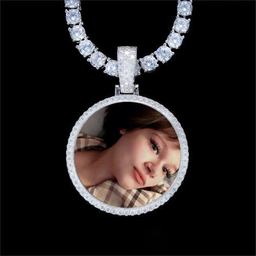 925S & VVS Moissanite 3D Circle Custom Picture Pendant