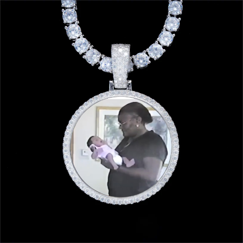 925S & VVS Moissanite 3D Circle Custom Picture Pendant