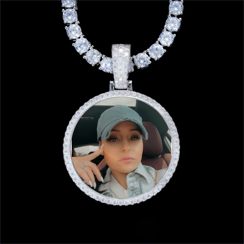 925S & VVS Moissanite 3D Circle Custom Picture Pendant