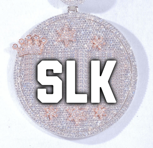 CUSTOM LETTER NECKLACE 3D BIG CROWN DISC