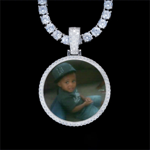 925S & VVS Moissanite 3D Circle Custom Picture Pendant