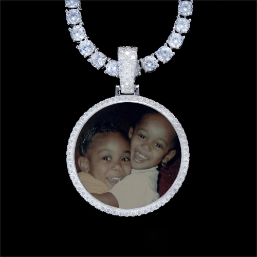 925S & VVS Moissanite 3D Circle Custom Picture Pendant