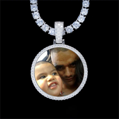 925S & VVS Moissanite 3D Circle Custom Picture Pendant