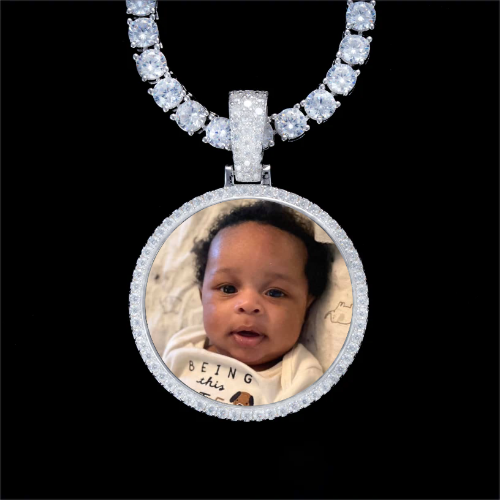 925S & VVS Moissanite 3D Circle Custom Picture Pendant