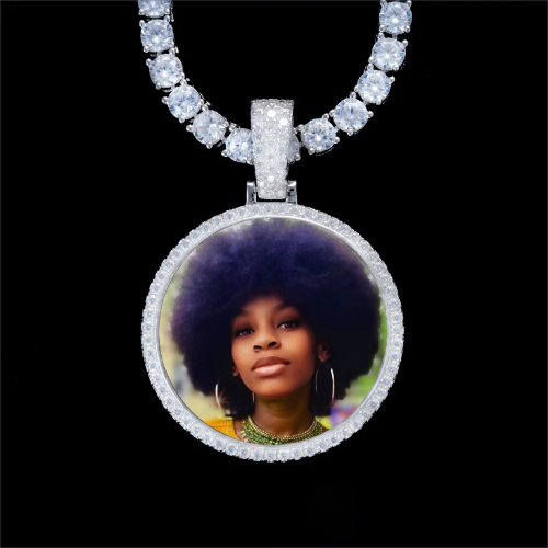 925S & VVS Moissanite 3D Circle Custom Picture Pendant