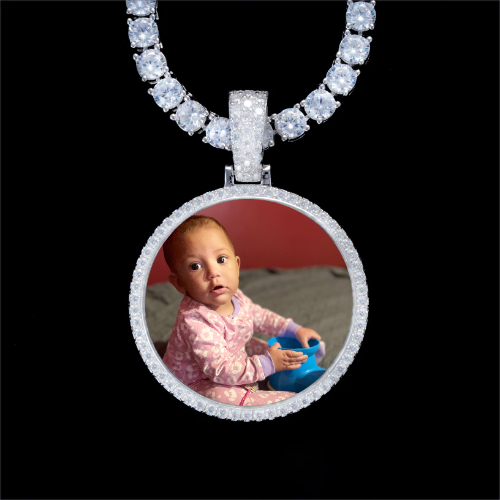 925S & VVS Moissanite 3D Circle Custom Picture Pendant