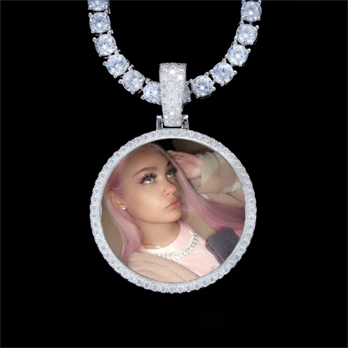 925S & VVS Moissanite 3D Circle Custom Picture Pendant