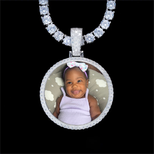 925S & VVS Moissanite 3D Circle Custom Picture Pendant
