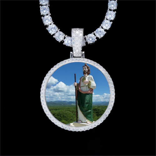 925S & VVS Moissanite 3D Circle Custom Picture Pendant