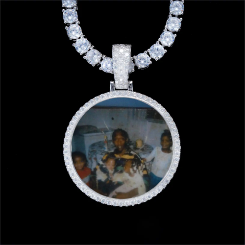 925S & VVS Moissanite 3D Circle Custom Picture Pendant