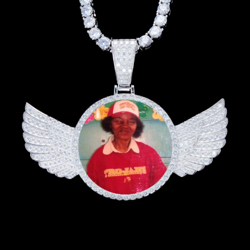 925S & VVS Moissanite 3D Wing Custom Picture Pendant