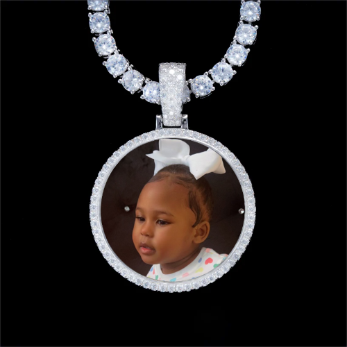925S & VVS Moissanite 3D Circle Custom Picture Pendant