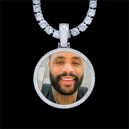 925S & VVS Moissanite 3D Circle Custom Picture Pendant