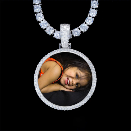 925S & VVS Moissanite 3D Circle Custom Picture Pendant