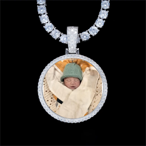 925S & VVS Moissanite 3D Circle Custom Picture Pendant