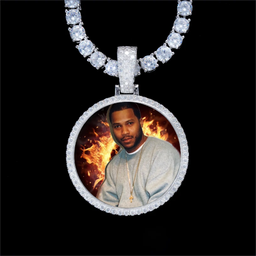925S & VVS Moissanite 3D Circle Custom Picture Pendant
