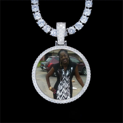 925S & VVS Moissanite 3D Circle Custom Picture Pendant