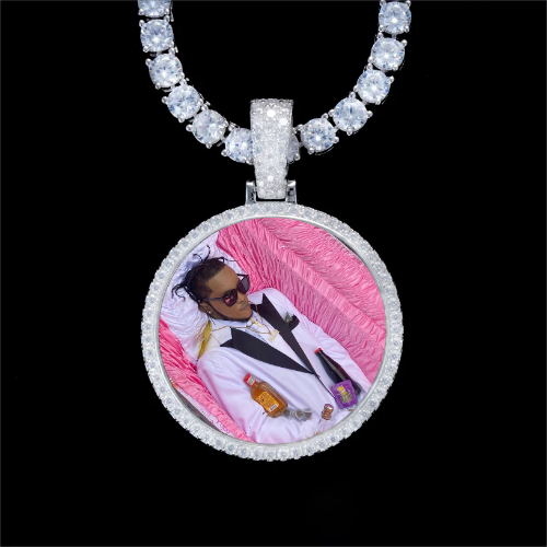 925S & VVS Moissanite 3D Circle Custom Picture Pendant