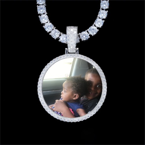 925S & VVS Moissanite 3D Circle Custom Picture Pendant