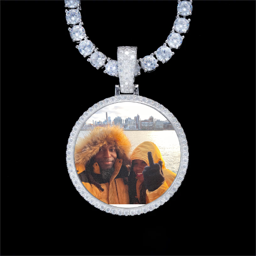 925S & VVS Moissanite 3D Circle Custom Picture Pendant