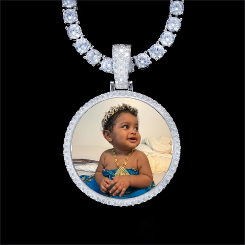 925S & VVS Moissanite 3D Circle Custom Picture Pendant