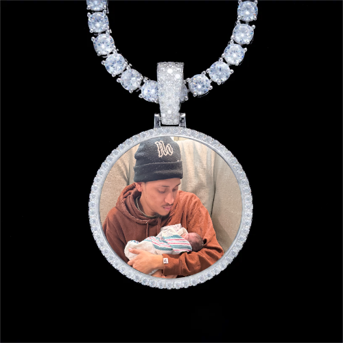 925S & VVS Moissanite 3D Circle Custom Picture Pendant