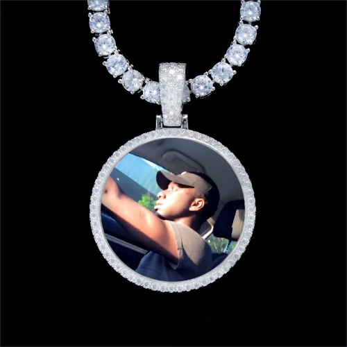 925S & VVS Moissanite 3D Circle Custom Picture Pendant
