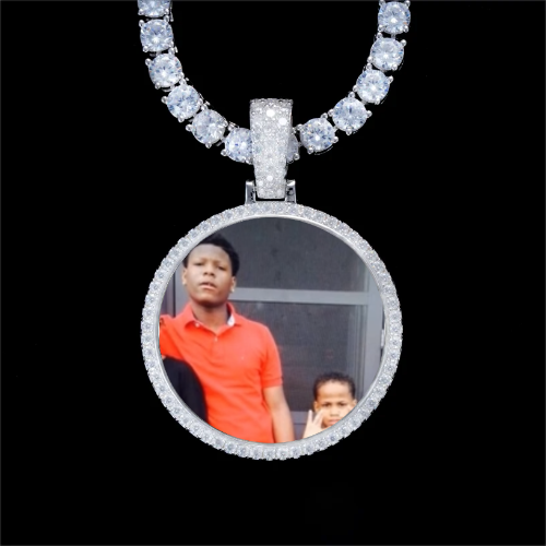 925S & VVS Moissanite 3D Circle Custom Picture Pendant