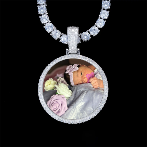 925S & VVS Moissanite 3D Circle Custom Picture Pendant