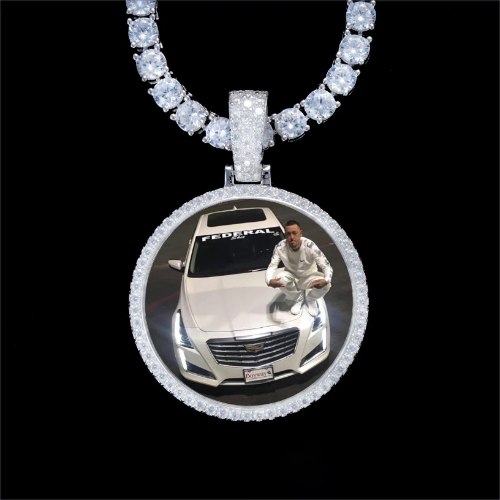 925S & VVS Moissanite 3D Circle Custom Picture Pendant