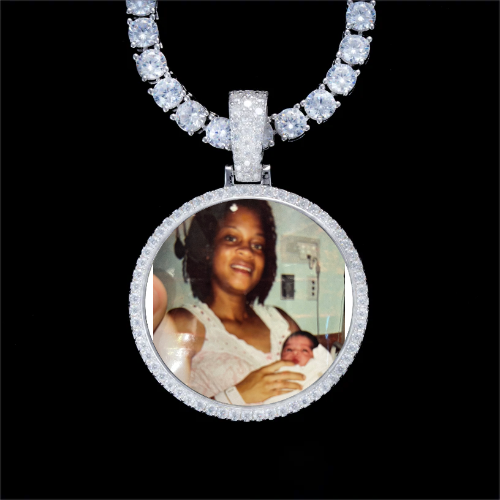 925S & VVS Moissanite 3D Circle Custom Picture Pendant