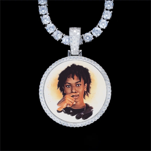 925S & VVS Moissanite 3D Circle Custom Picture Pendant