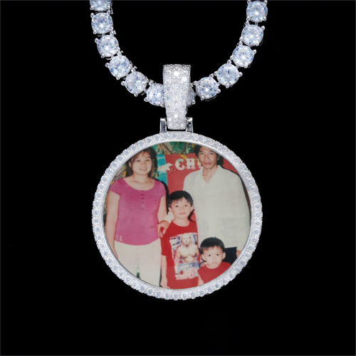 925S & VVS Moissanite 3D Circle Custom Picture Pendant