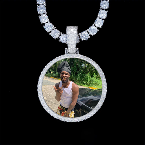 925S & VVS Moissanite 3D Circle Custom Picture Pendant