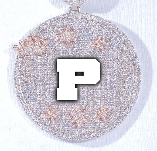 CUSTOM LETTER NECKLACE 3D BIG CROWN DISC