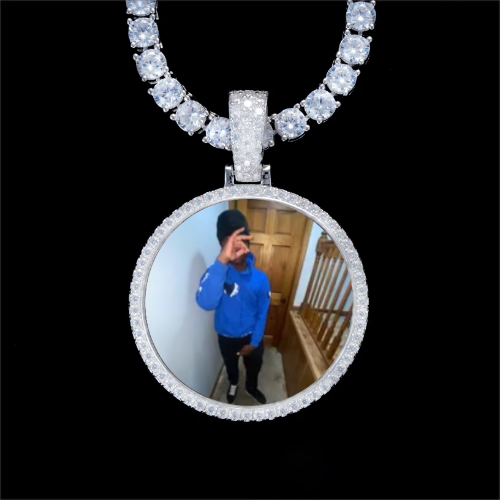 925S & VVS Moissanite 3D Circle Custom Picture Pendant