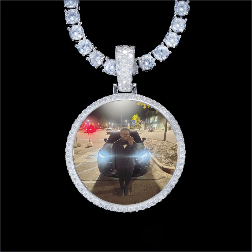 925S & VVS Moissanite 3D Circle Custom Picture Pendant