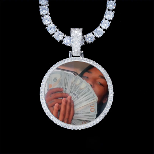 925S & VVS Moissanite 3D Circle Custom Picture Pendant