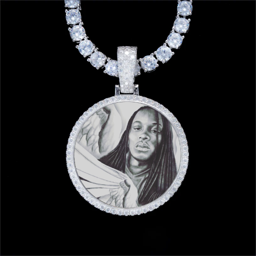 925S & VVS Moissanite 3D Circle Custom Picture Pendant