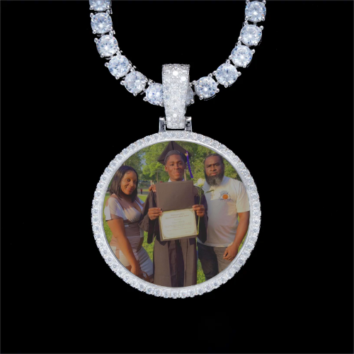 925S & VVS Moissanite 3D Circle Custom Picture Pendant