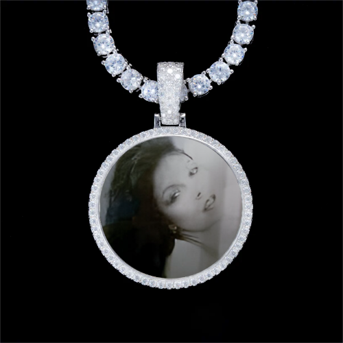 925S & VVS Moissanite 3D Circle Custom Picture Pendant