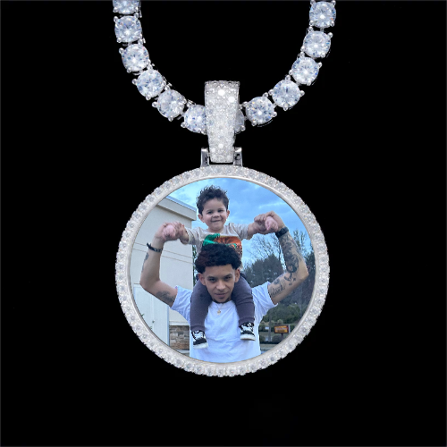 925S & VVS Moissanite 3D Circle Custom Picture Pendant